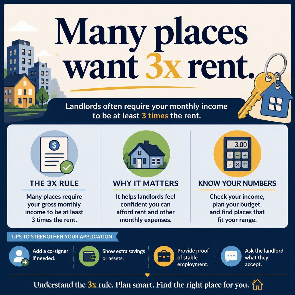 Many places want 3x rent.