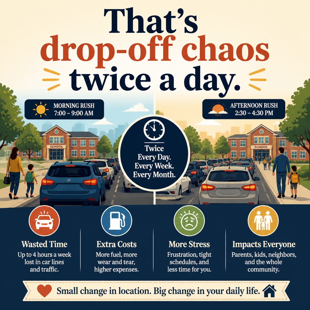 That’s drop-off chaos twice a day.