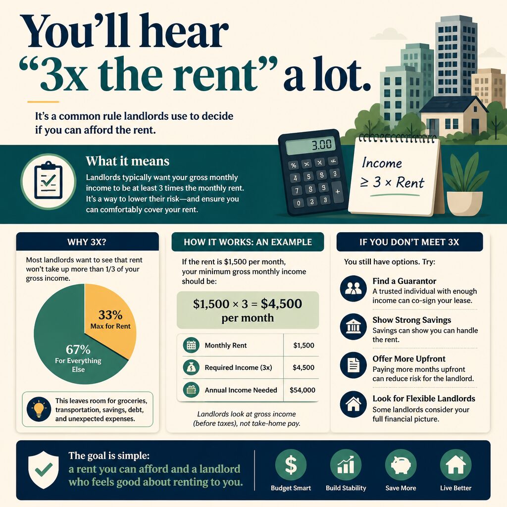 You’ll hear “3x the rent” a lot.