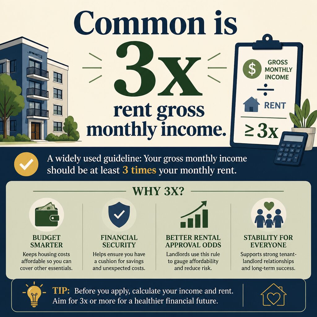 Common is 3x rent gross monthly income.